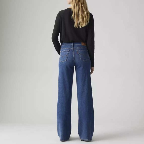 Levis 318 Shaping Wide Leg Jeans Womens 28 Blue High Rise Stretch Denim - Picture 1 of 7